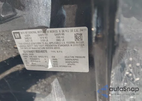 2011 Cadillac Srx Luxury Collection из США, поврежденный, VIN 3GYFNAEY1BS648078